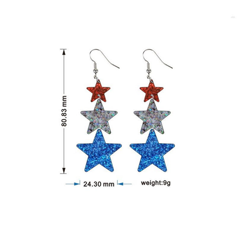 Wholesale American Independence Day Red White and Blue Striped Heart Shape Pentagram USA Acrylic Earrings ACC-ES-XP011