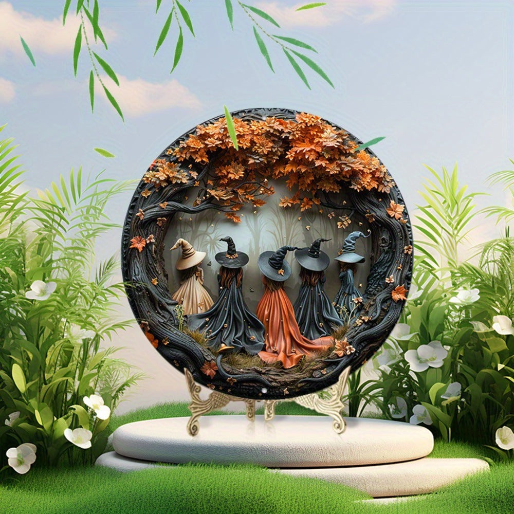 Wholesale  doorplate wooden crafts five witches circular sign hanging Christmas Eve decorations