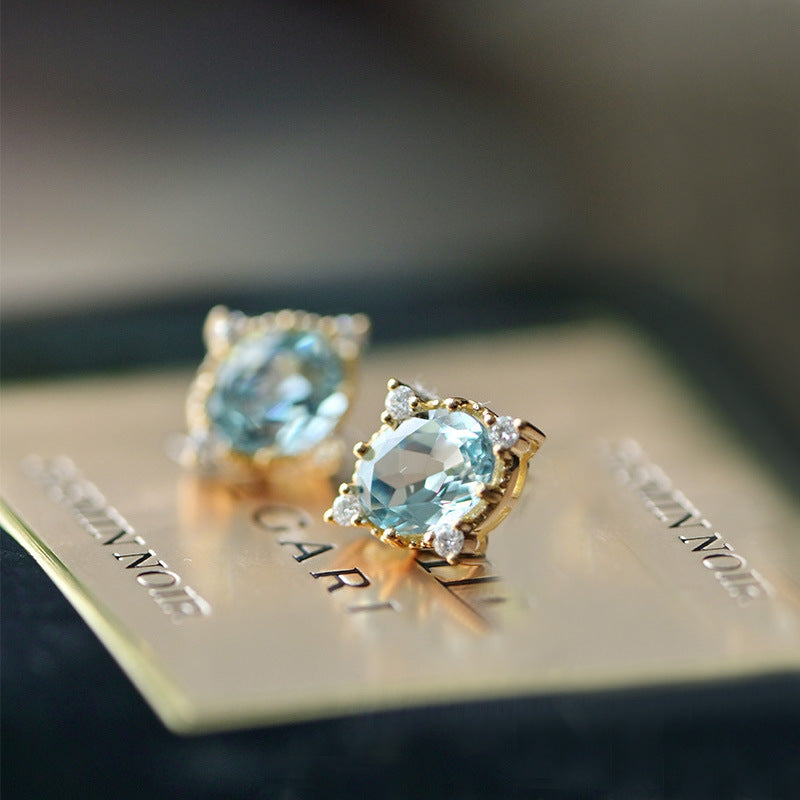 Wholesale Natural aquamarini 18K gold plated 925 sterling silver earrings
