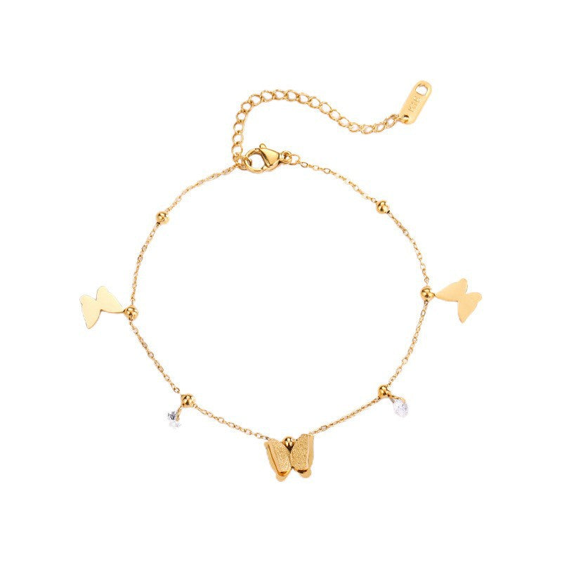 Wholesale Titanium Steel Korean Style Tassel Butterfly Zircon Bracelet Minimalist Fashion Accessory Gift for Women