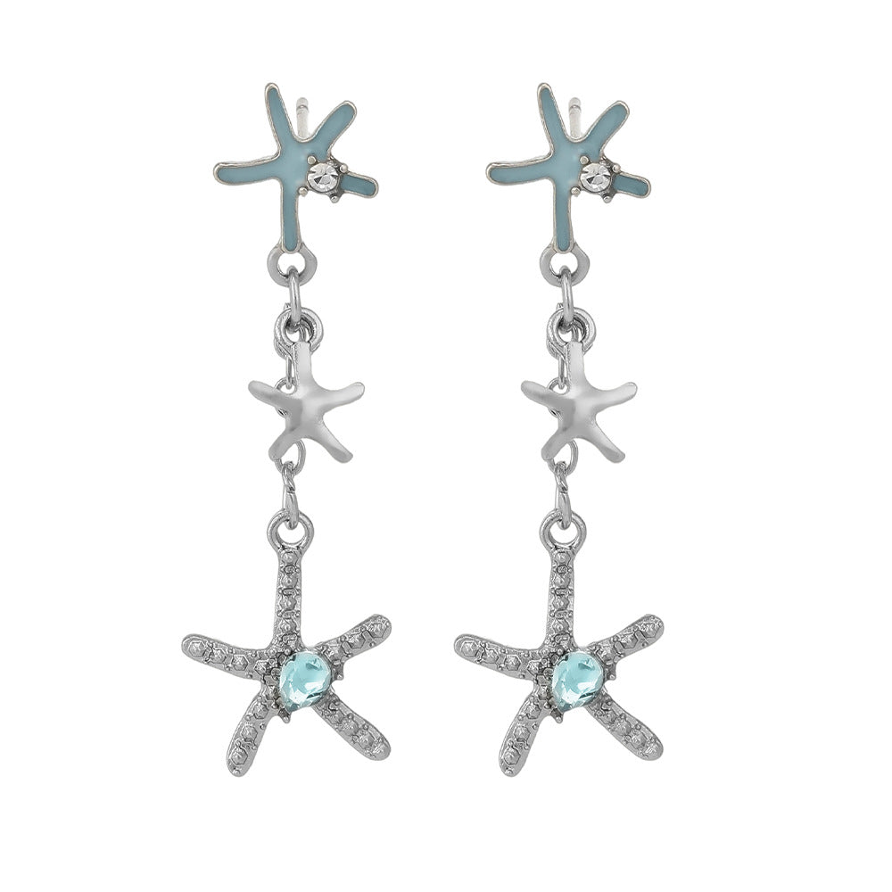Wholesale Blue long starfish earrings