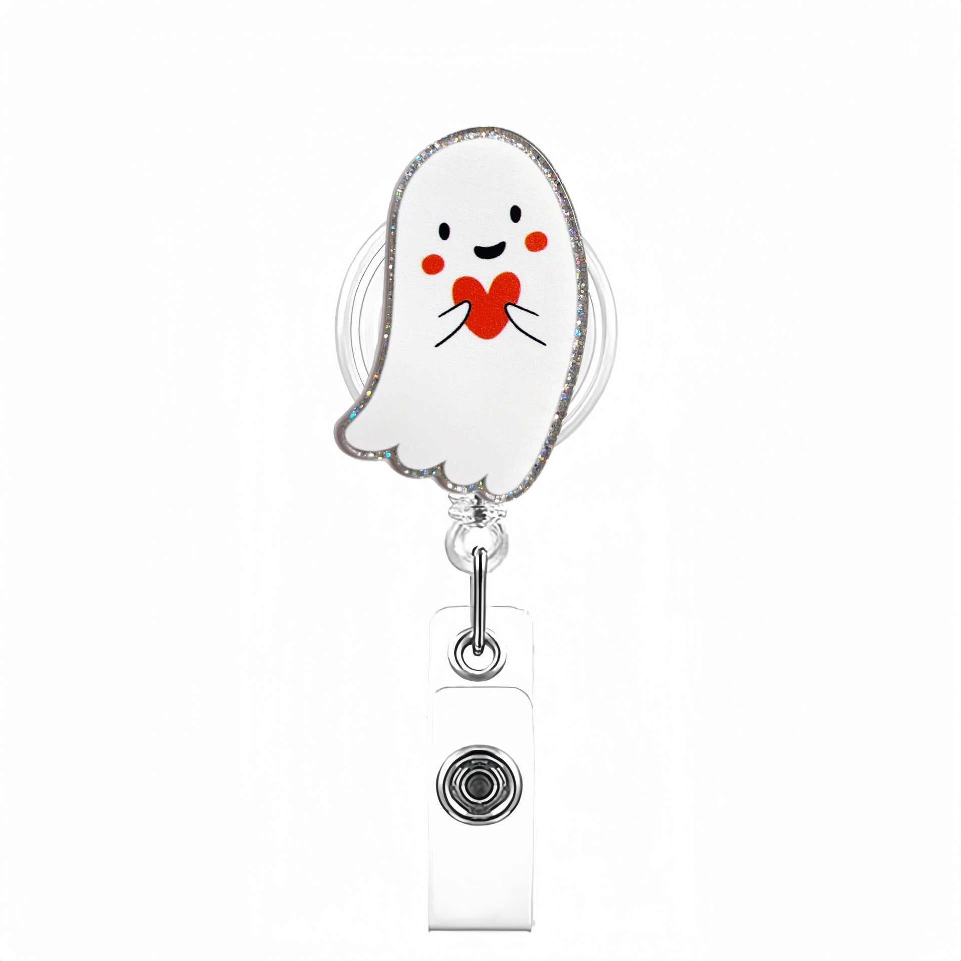 Wholesale Halloween White Ghost Acrylic Retractable Clip Badge Keychain