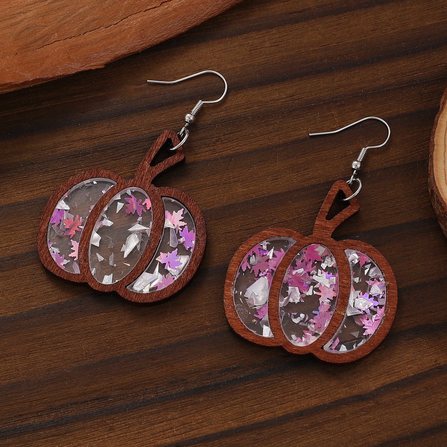 Wholesale  Gothic Western Wooden Pendant Earrings with Pumpkin Skull Print Jewelry Accessory for Resale
