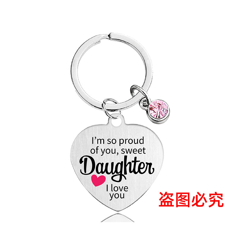 Wholesale Color Printed Pink Diamond Heart Shape Metal Keychain for Family and Friends Gifts Creative Keychain ACC-KC-Ganggu021