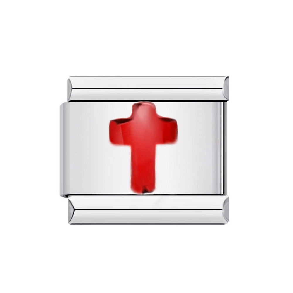 Wholesale Italian Charm Bracelet 9mm DIY Red cross pattern  Creative Stainless Steel Composable Bracelet
