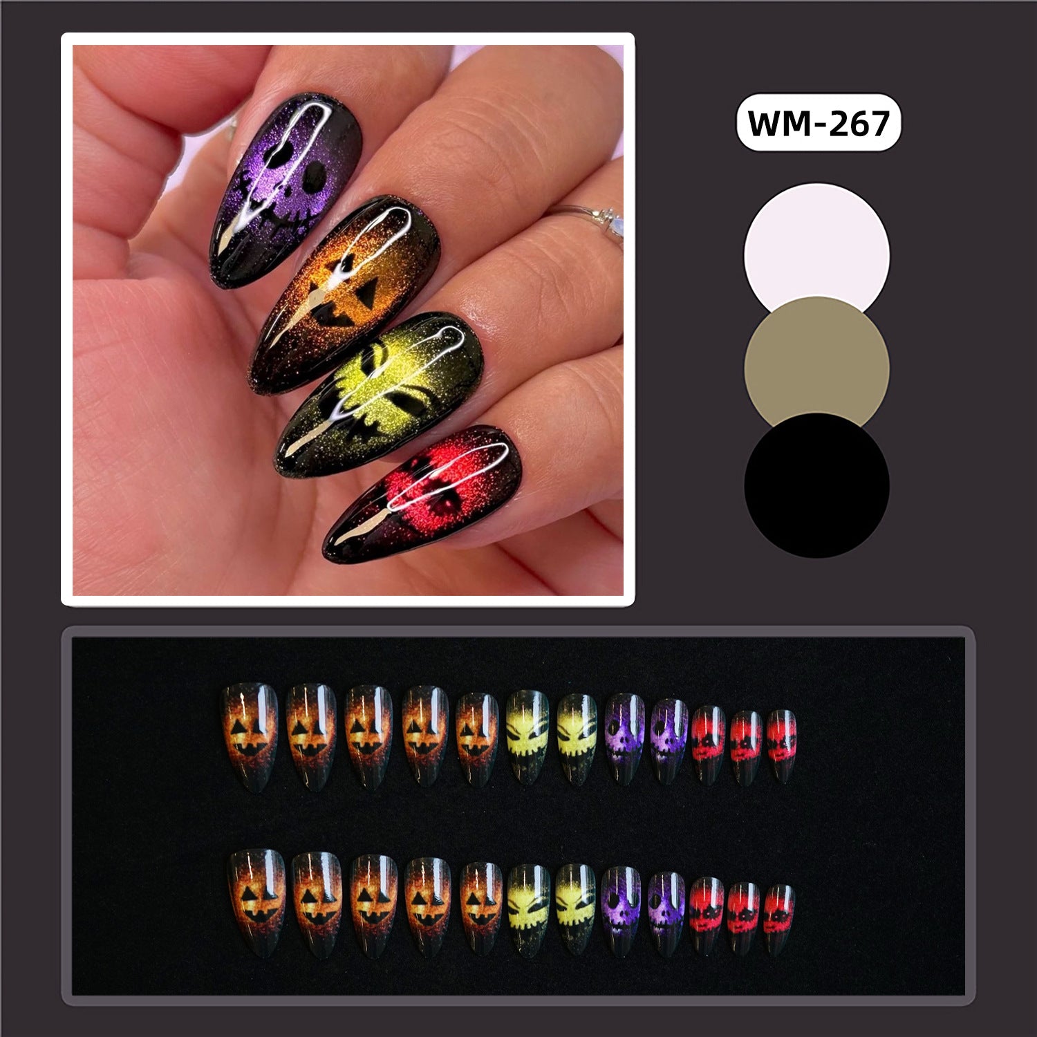 Wholesale 24 Pieces/ box  Cute Ghost Face Nails Kits Nail Stickers