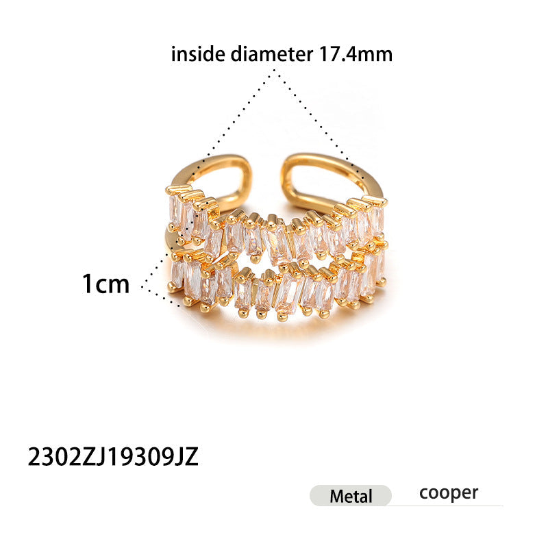 Wholesale light luxury versatile brass gold plated zircon ring