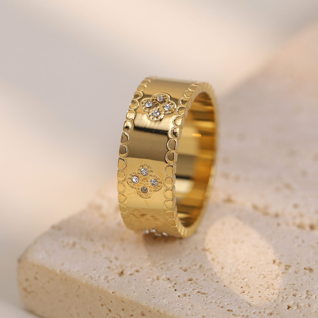 Retro Titanium Steel Ring with Inlaid Diamonds