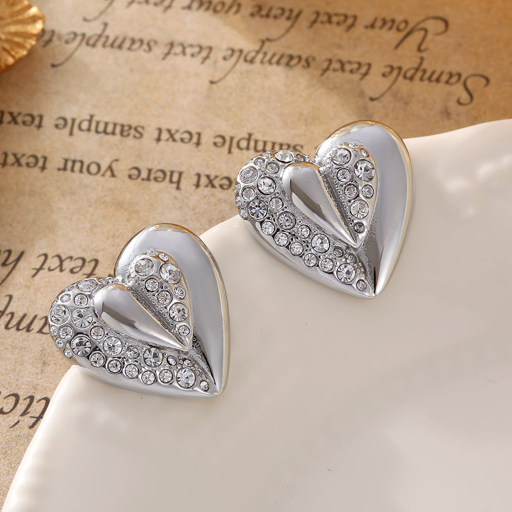 Wholesale Heart Shape Diamond Titanium Steel 18K Gold Plated Earrings