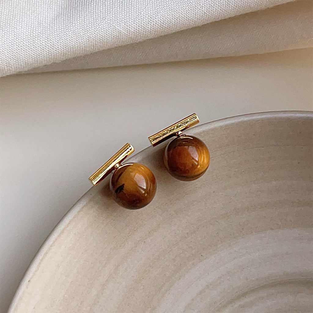 Wholesale Retro Maillard Tiger Eye stone earrings