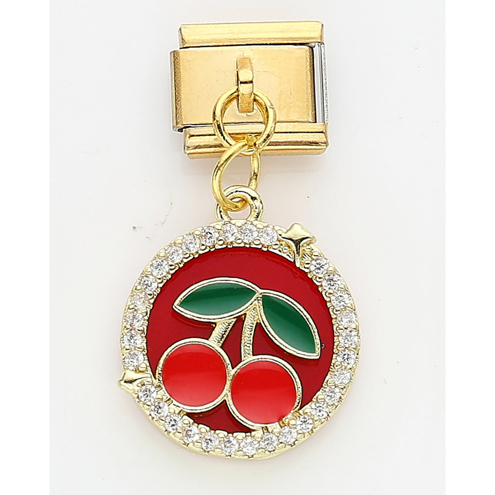 Wholesale 10pcs Italian Charm Bracelet 9mm DIY Splicing Strawberry Cherry Butterfly Love Stainless Steel Composable Bracelet