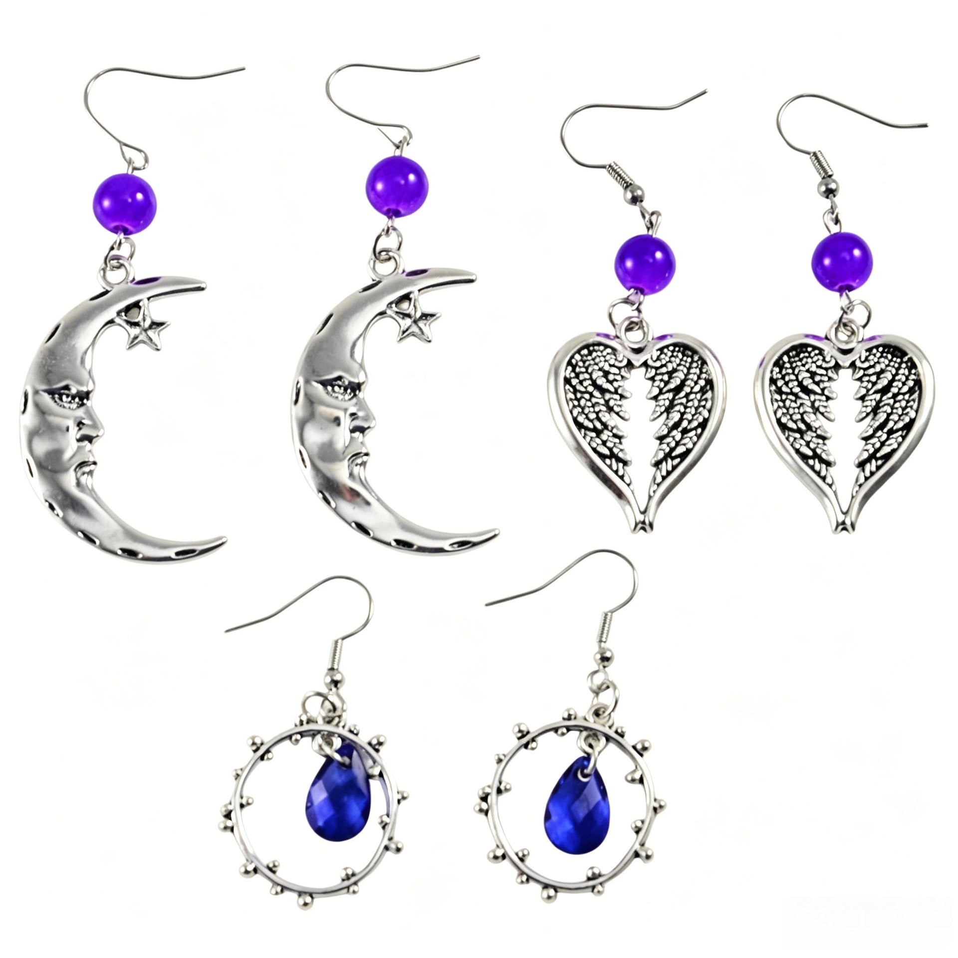 Wholesale Cross-Border European and American Style Retro Crescent Ear Hooks,  Angel Wings Earrings for Women,  High-End Sun Pattern Design,  Elegant and Light Luxury