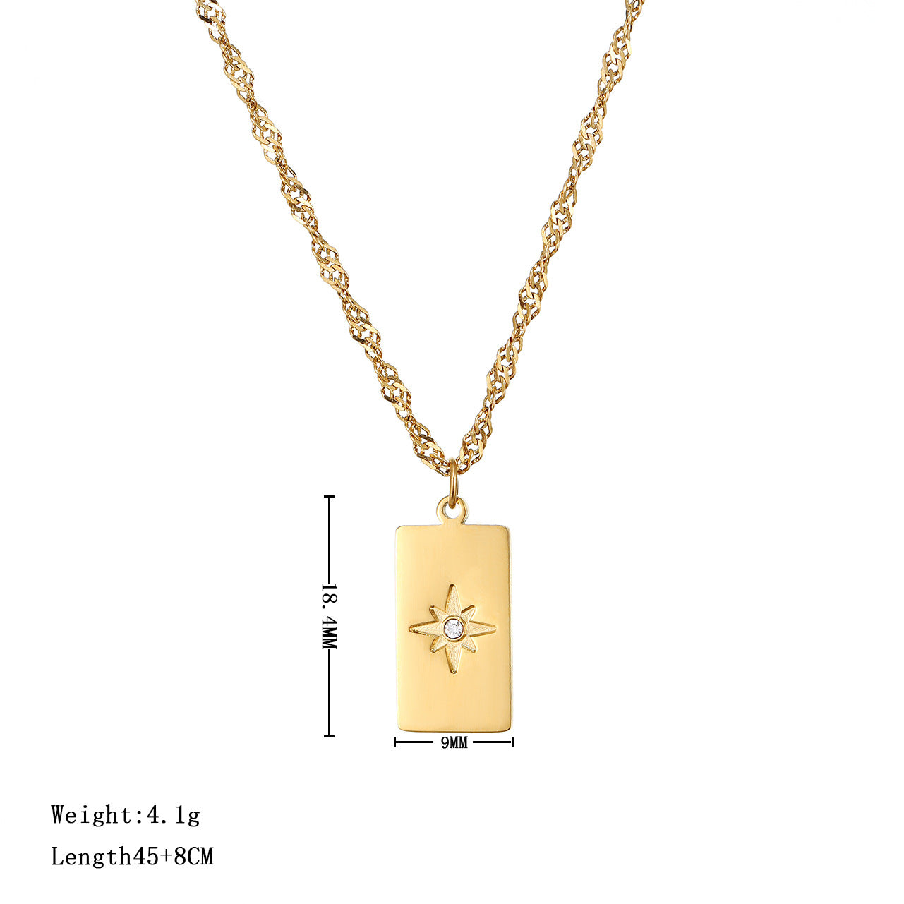 Wholesale Stainless Steel Eight-Pointed Star Square Pendant Necklace