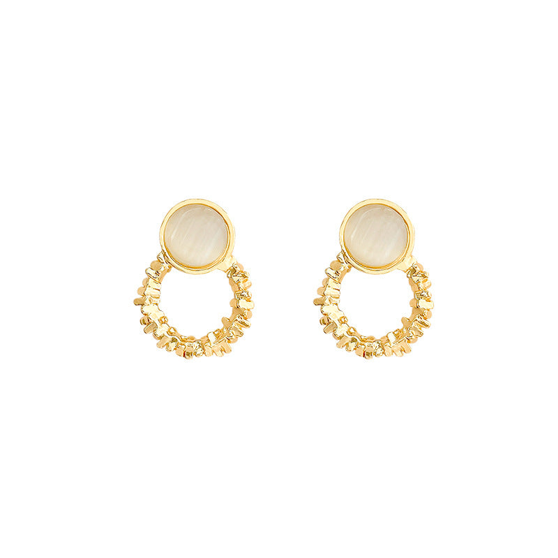 Wholesale  cat's eye stone broken silver geometric earrings