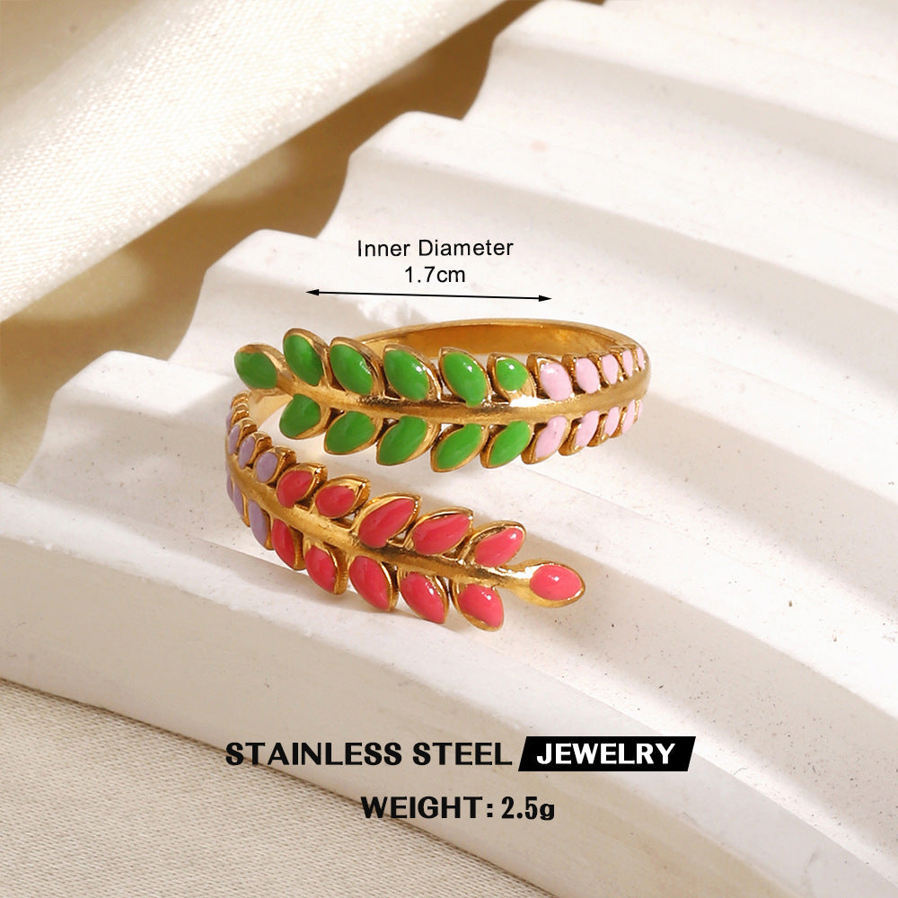 Wholesale Gold Plated Stainless Steel Colorful Enamel Floral Geometric Ring Trendy Fashion Accessory for Women