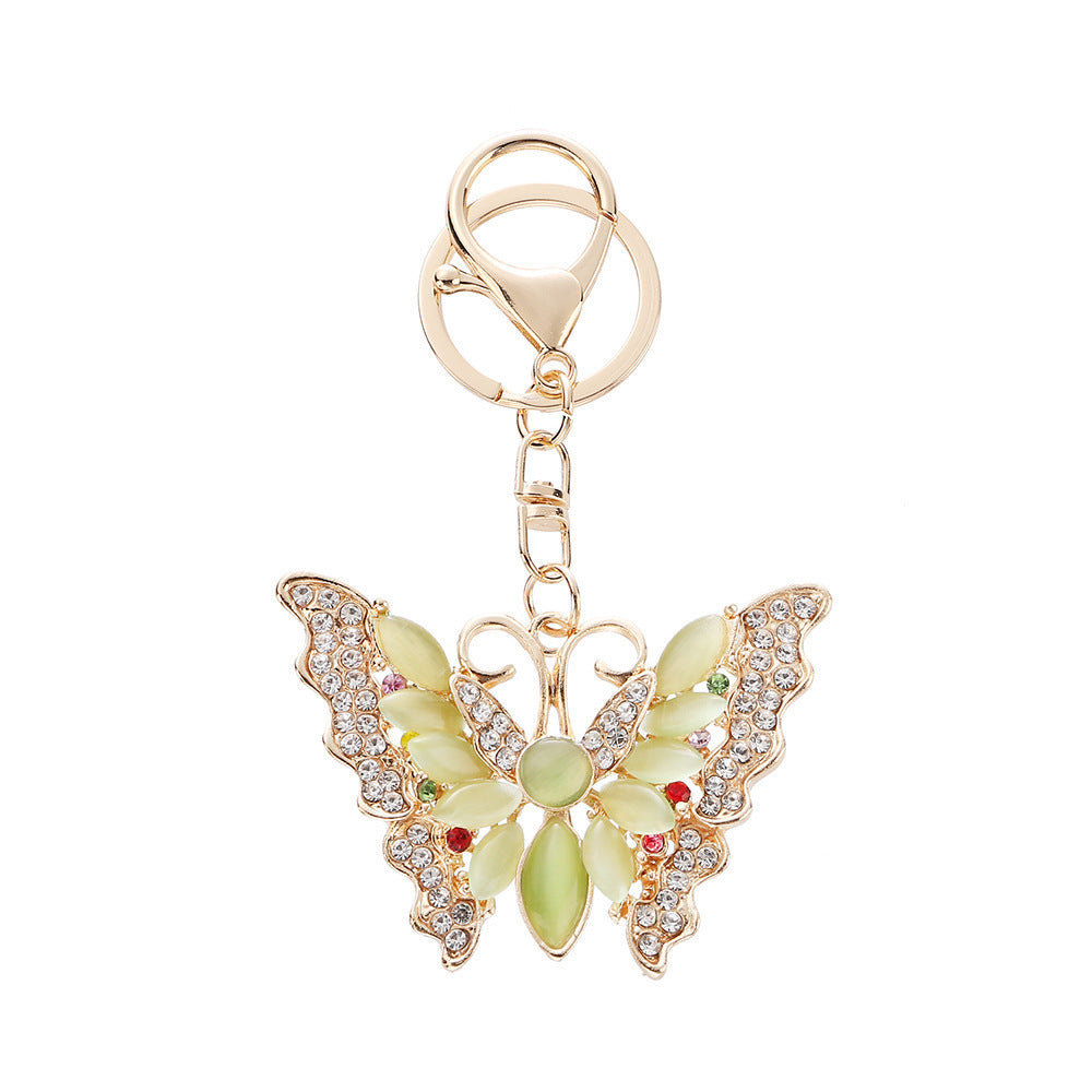 Wholesale Creative Butterfly Alloy Keychain with Cat' s Eye Gemstone