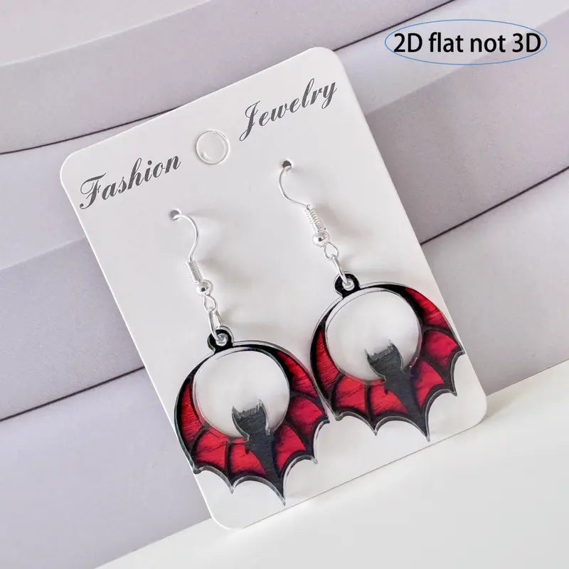 Wholesale Halloween Bat Acrylic Red Round Earrings