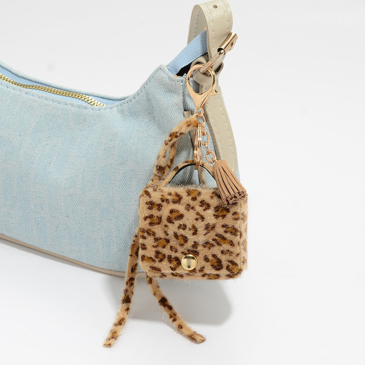 Wholesale Zinc alloy vintage leopard print bowknot small bag keychain