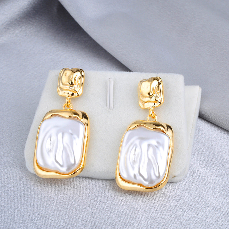 Wholesale square pleated Baroque shell stud earrings