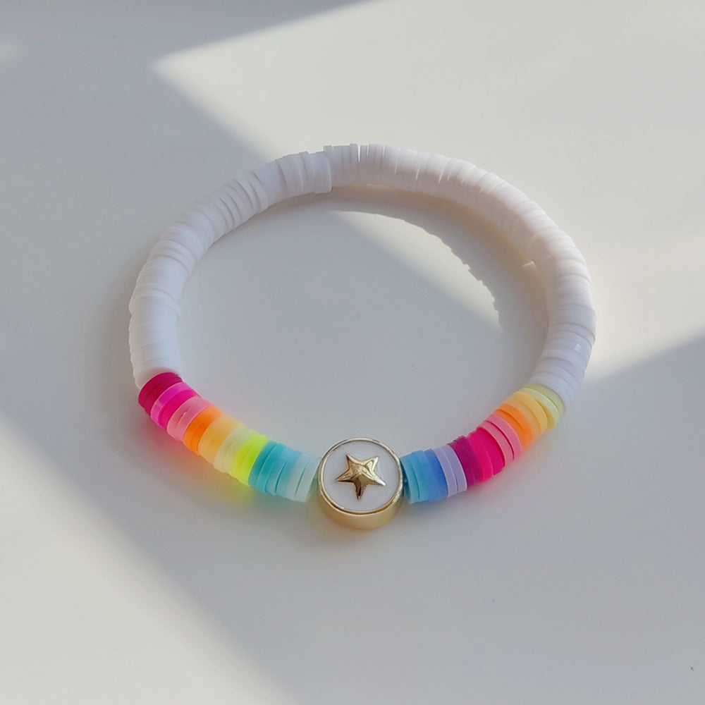 Wholesale Multi-layer Chain Bracelet with Rainbow Polymer Clay Pearl Beading Bracelet Layered Bracelet Set ACC-BT-Qiqi009