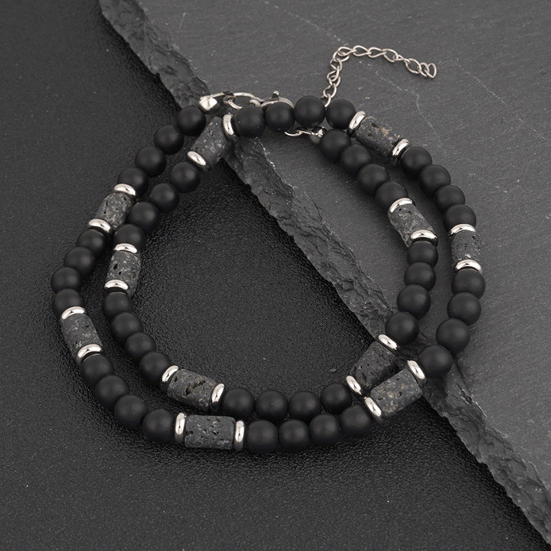 Wholesale Tiger Stone Natural Stone Men Beaded Black Agate Volcanic Stone Bracelet Necklace
