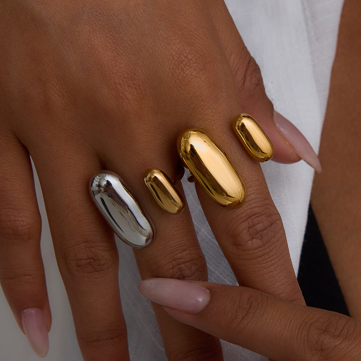 Wholesale  18k gold stainless steel gold and silver color matching smooth oval open ring