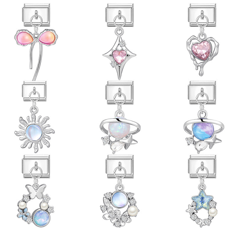 Wholesale Italian Charm Bracelet 9mm DIY Splicing Removable Stainless Steel Blue Purple Butterfly Composable Bracelet