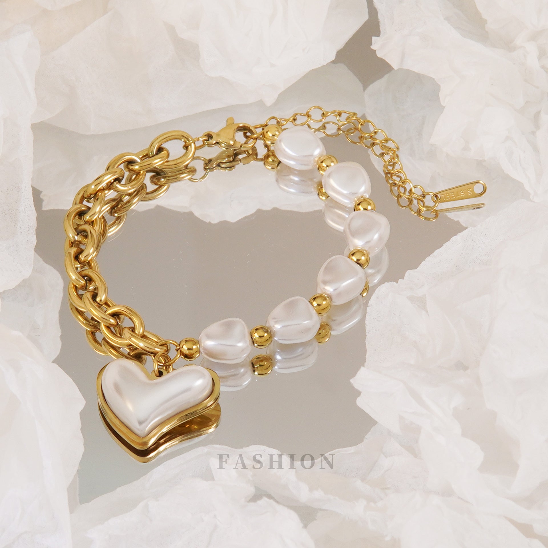Wholesale  Irregular Pearl Bracelet Electroplated 18K Gold Waterproof Color-free Metal Baroque Love Bracelet
