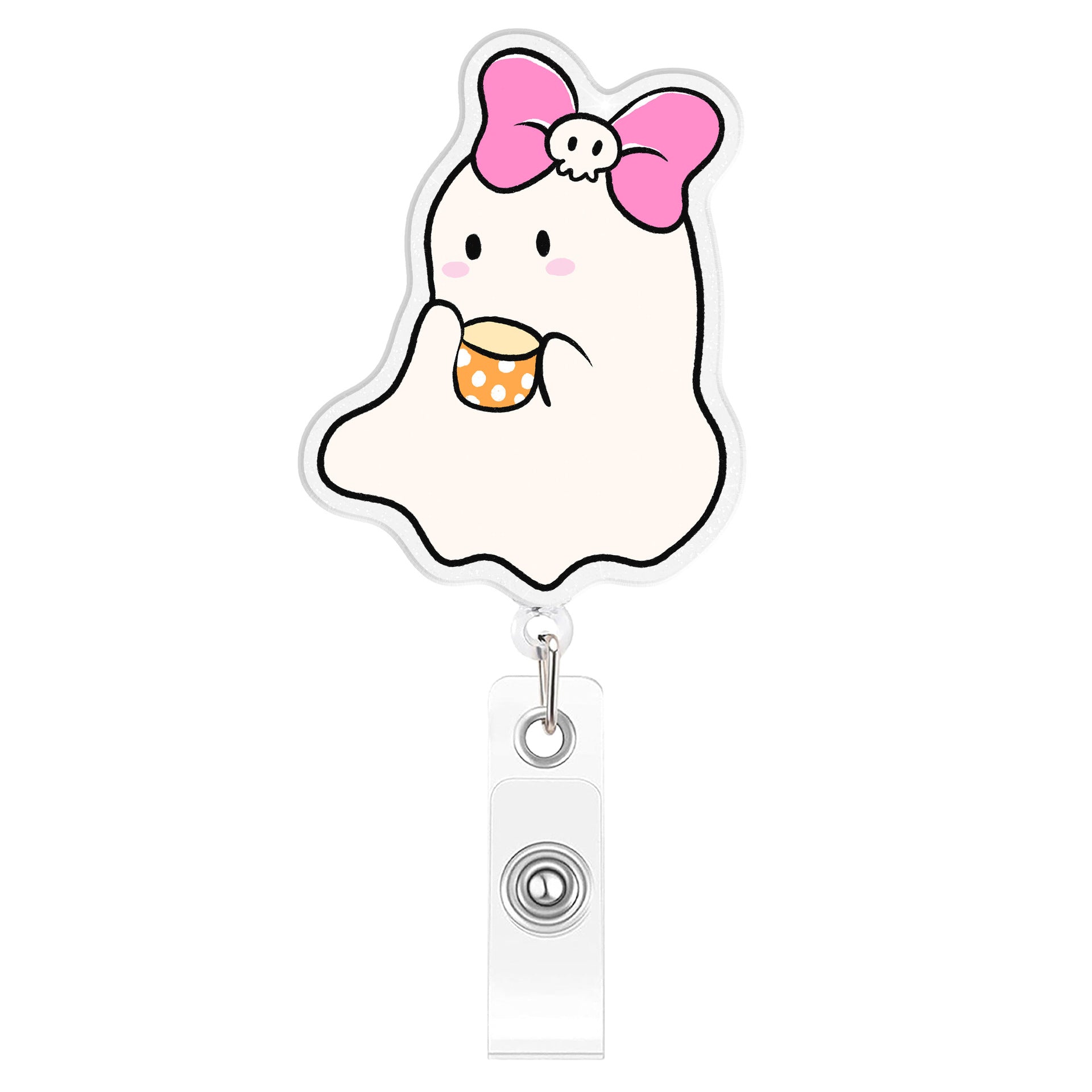 Wholesale  Ghost Cute Cartoon Acrylic Easy-Pull Buckle Retractable ID Card Holder Able Office Badge Decoration