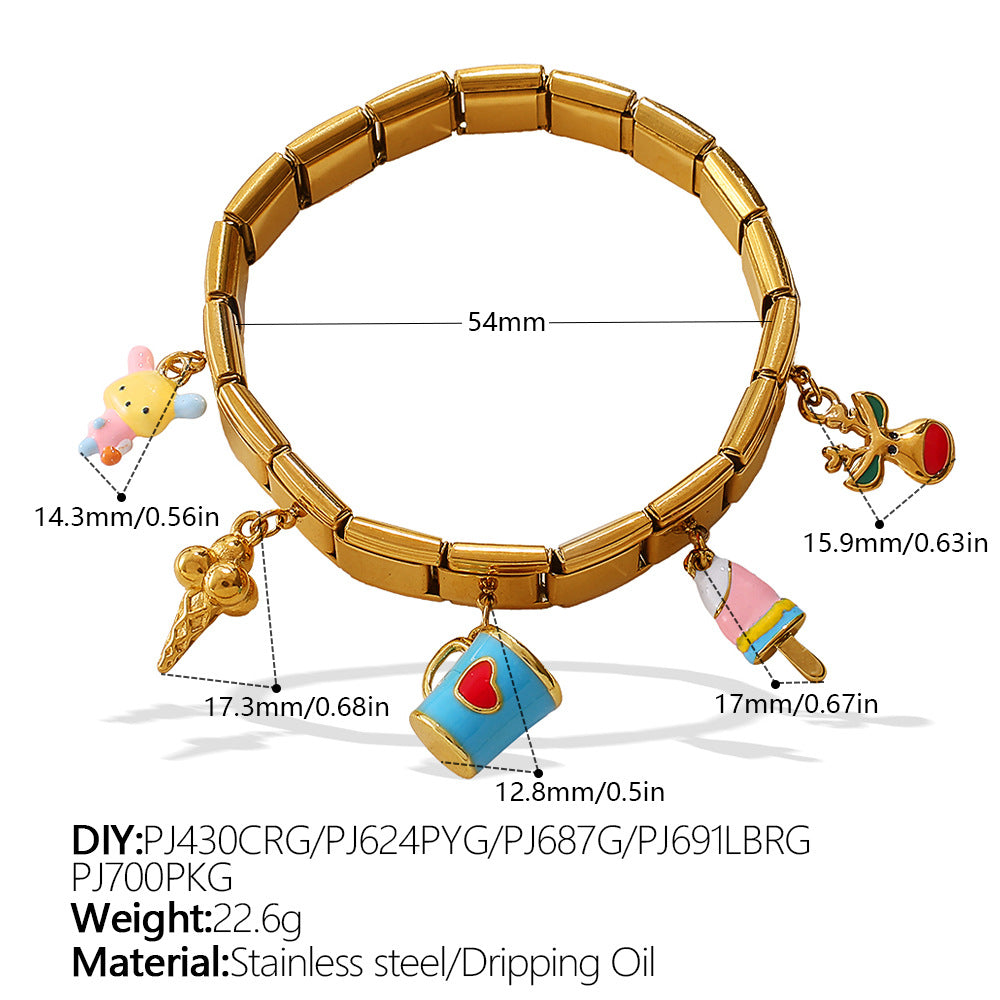 Wholesale Animal Series Bear Dinosaur Pendant Stainless Steel Composable Bracelet