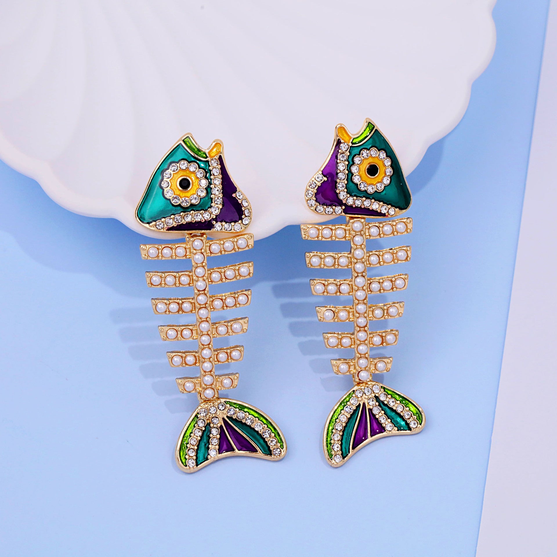 Wholesale Enamel Diamond Fish Earrings