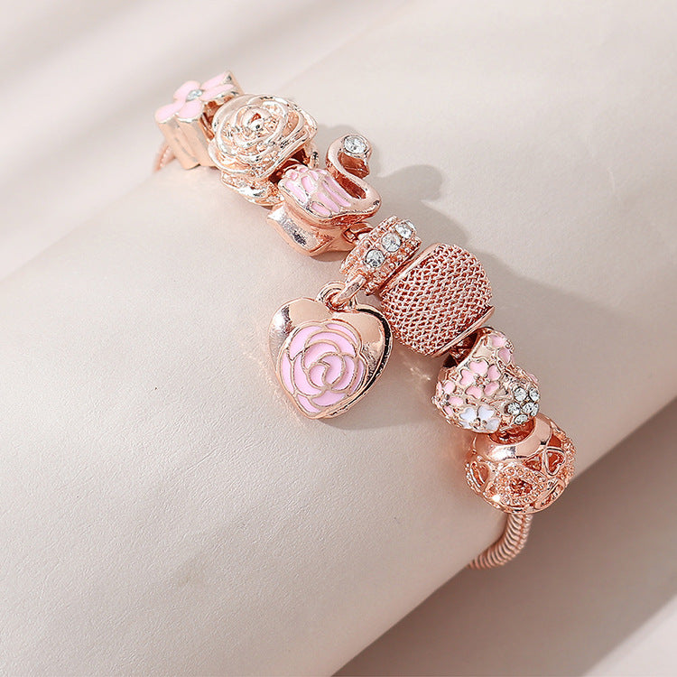 Wholesale Oil Dripping Rose Heart Beaded Bracelet Swan Lantern Beads ACC-BT-Qianzi002