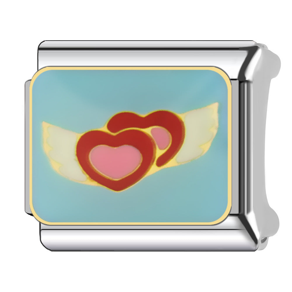 Wholesale Heart-Shaped Italian Module Bracelet Stainless Steel Dripping Oil Fashion Jewelry Accessory Gift