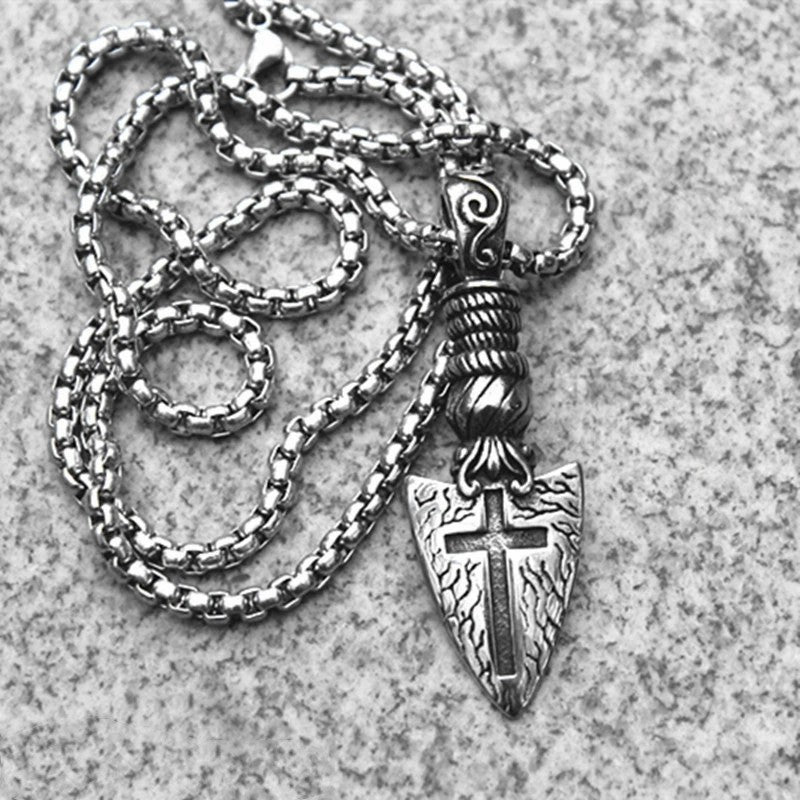 Wholesale Men's Hip Hop Arrow Shield Cross Pendant Retro Necklaces