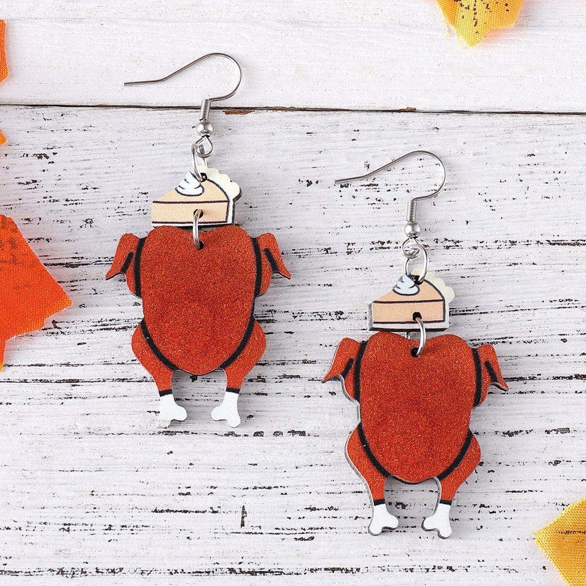 Wholesale Thanksgiving Day Pumpkin Pie Turkey Pendant Wood Earrings ACC-ES-ChuLian032