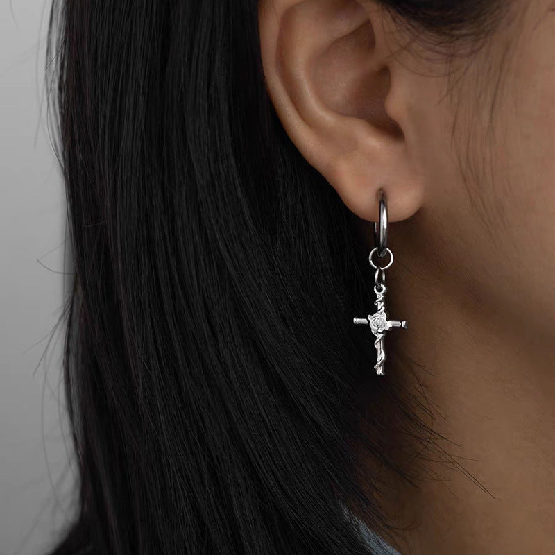 Wholesale Titanium Steel Earrings Geometric Cross Design Boutique Resale