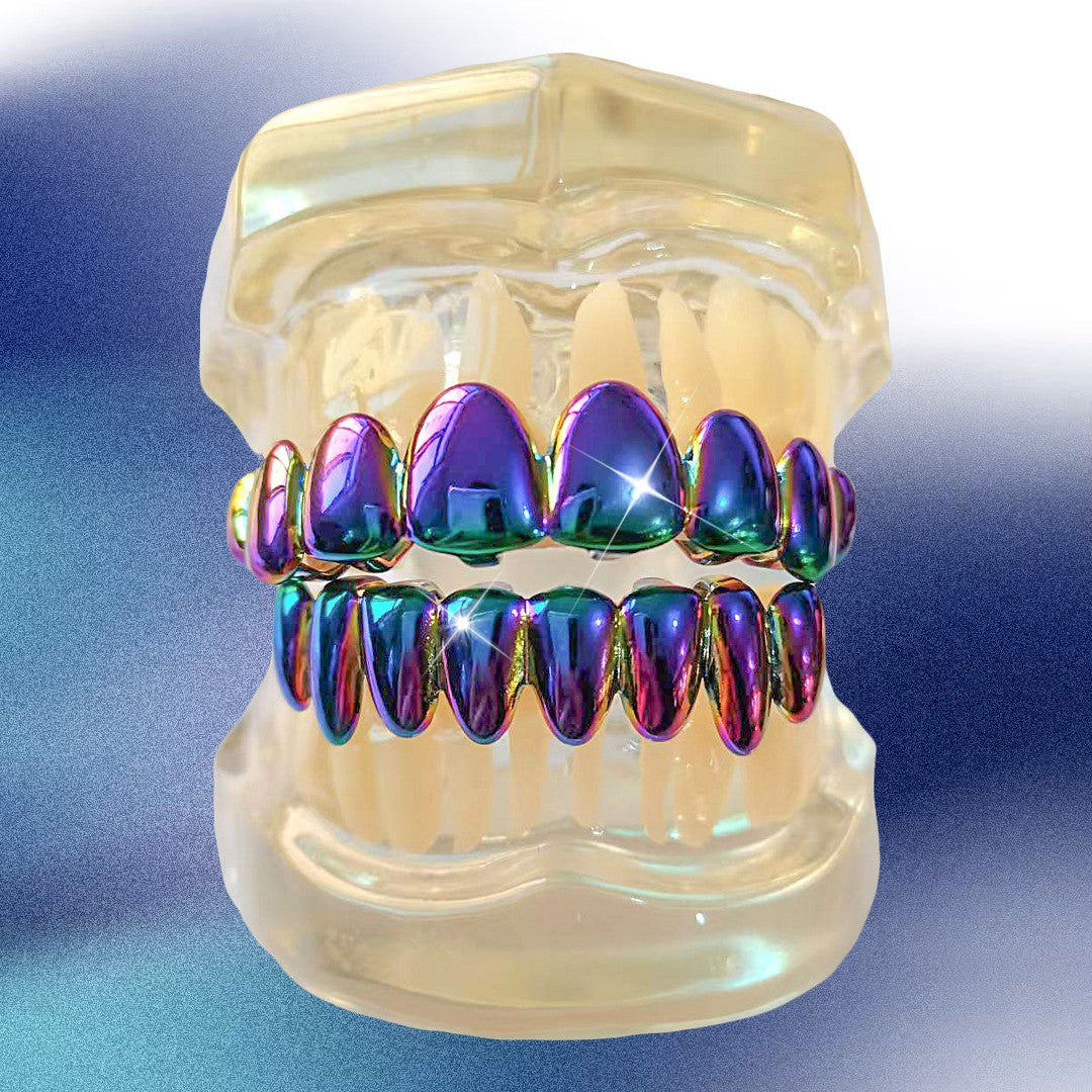 Wholesale Colorful Gradient Gold-Plated Hip-Hop Teeth Grills Alloy Decorative Costume Accessory