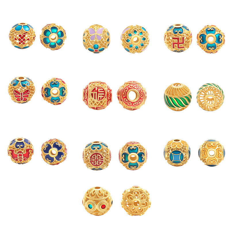 Wholesale S925 sterling silver ancient method sand gold dripping oil burning blue spacer beads