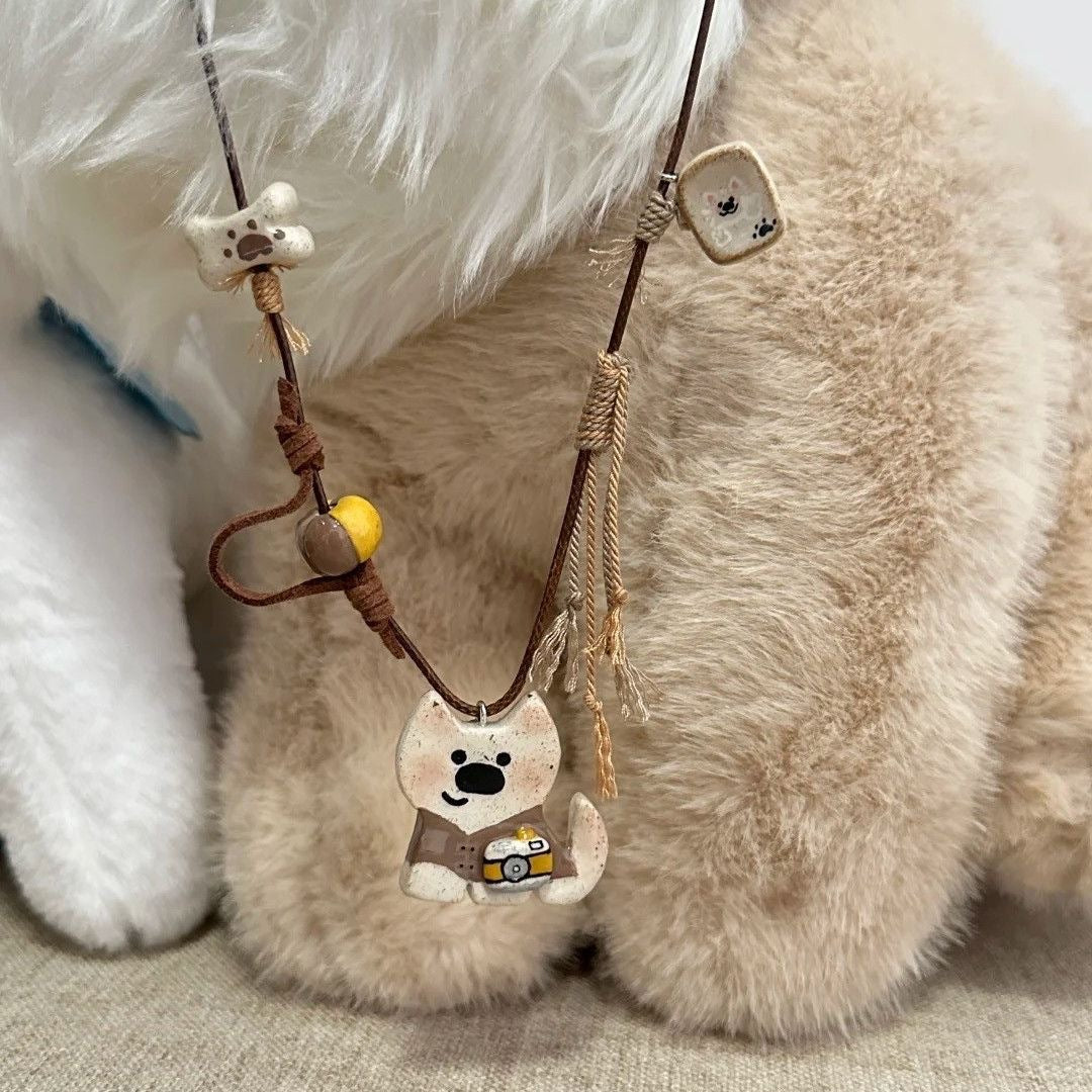 Wholesale Cartoon Ceramic Puppy Beaded Pendant Necklace