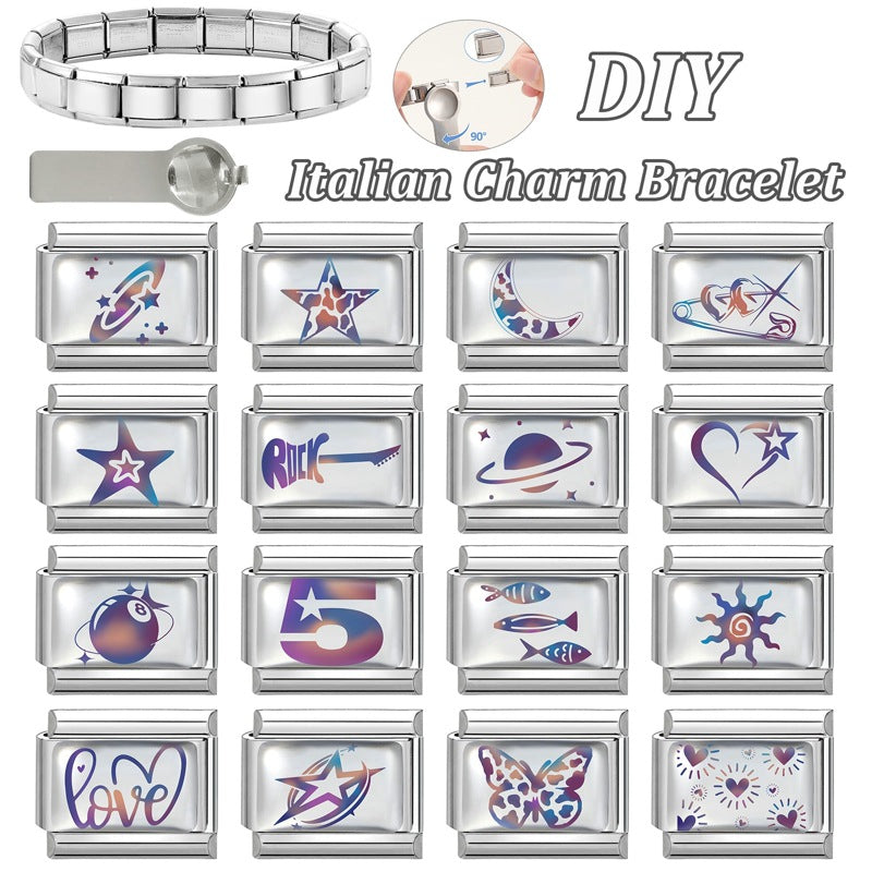 Wholesale 9mm Italian Charm Starter Bracelets DIY square Single Section Creative Stainless Steel Composable Bracelet