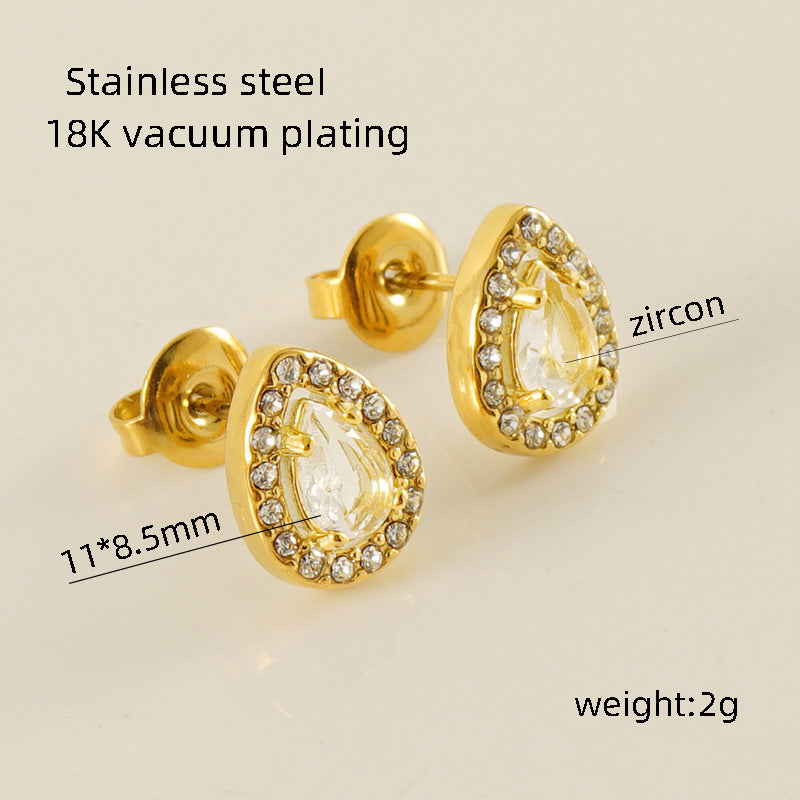 Wholesale Stainless Steel Love Zircon 18K Water Drop Sunflower Earrings ACC-ES-Zhongy002