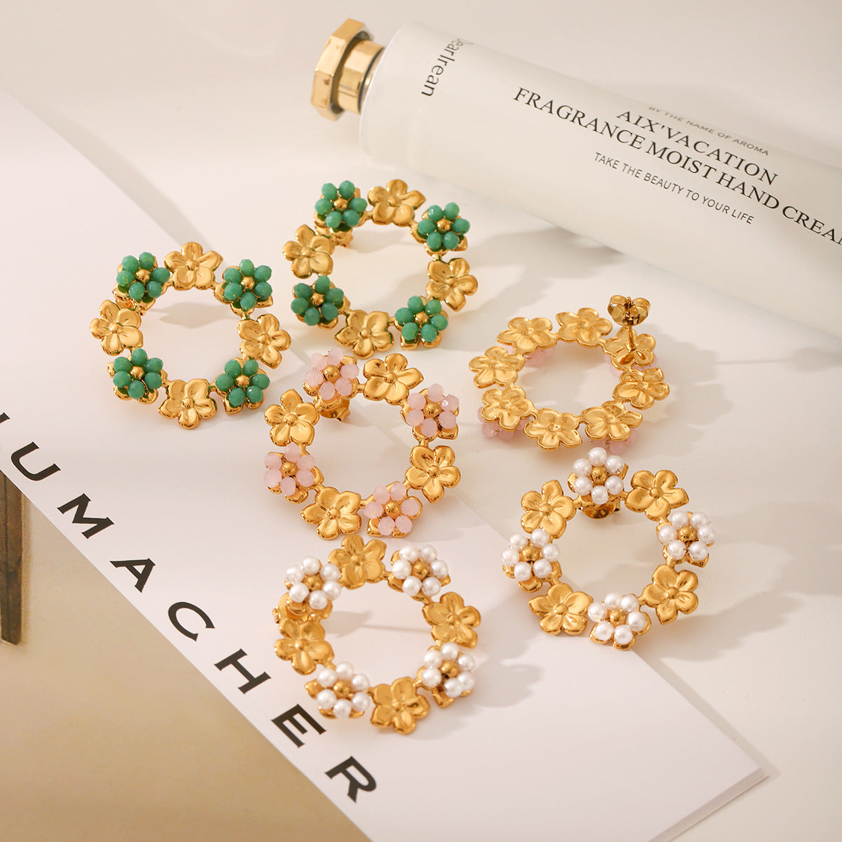 Wholesale  Stainless Steel 18K Gold Pearl Wreath Earrings