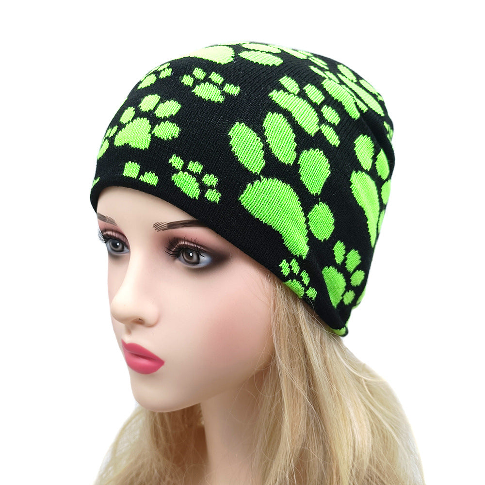 Wholesale Dog Claw Jacquard Wool Hat Beanie