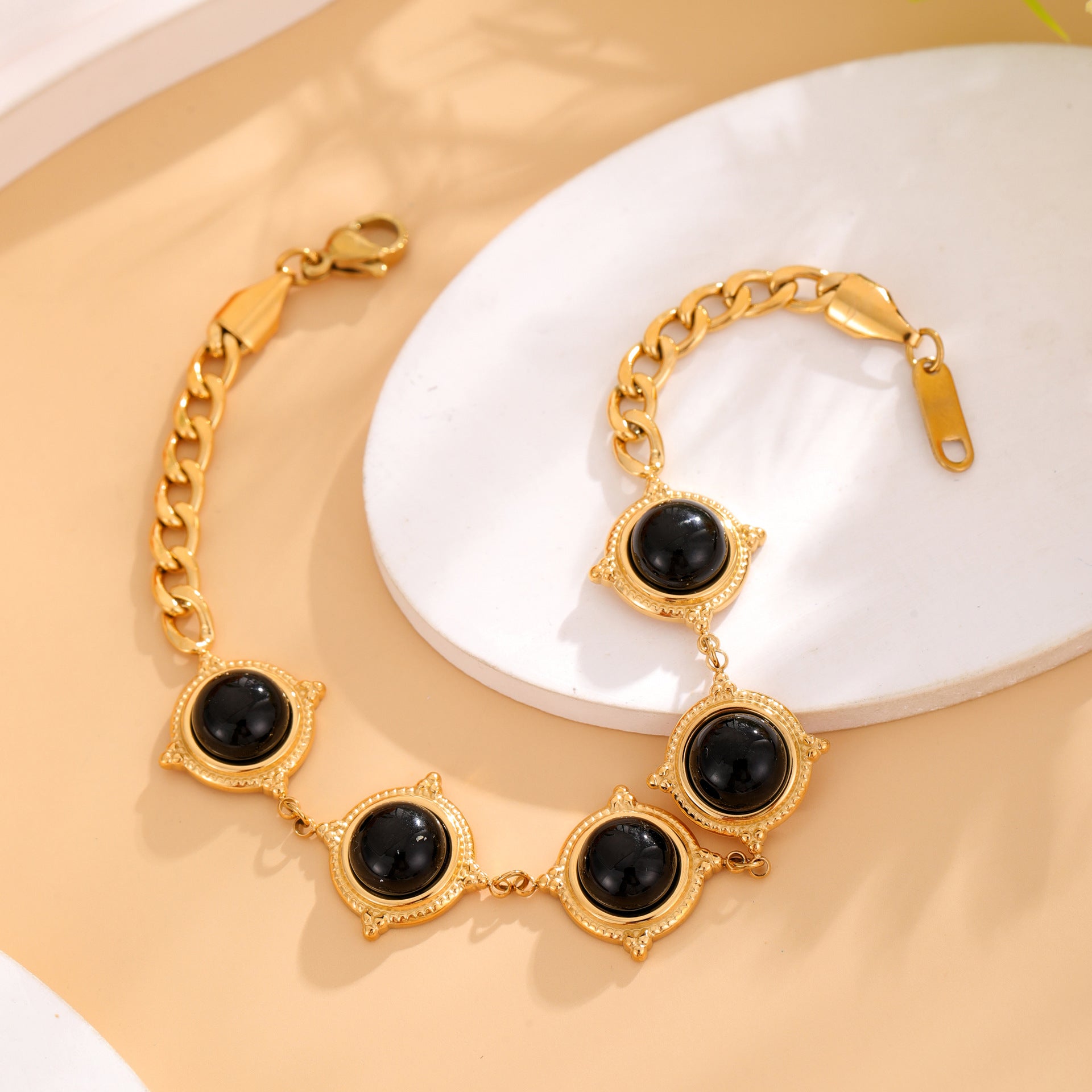 Wholesale stainless steel inlaid natural stone bracelet