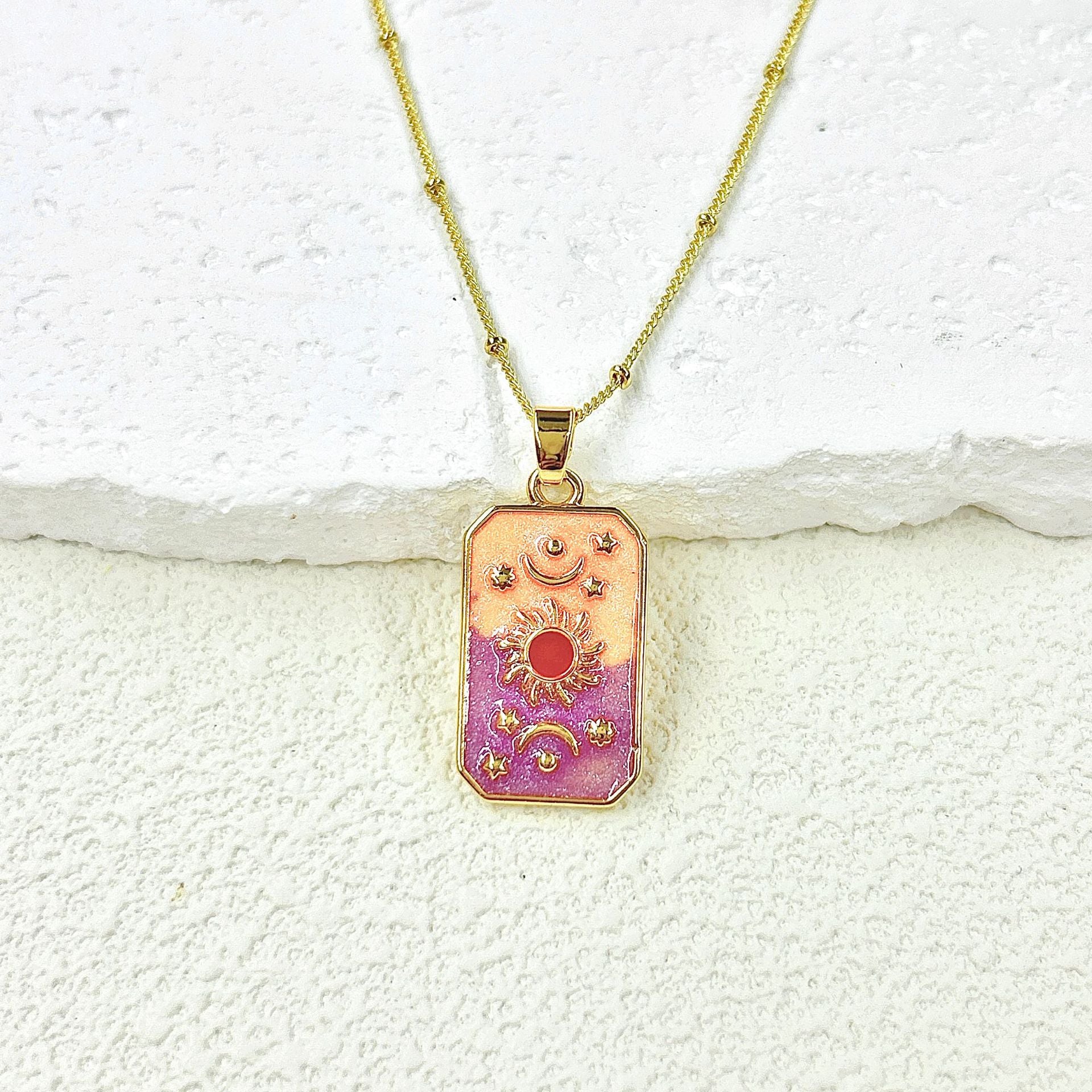 Wholesale 2pcs Oil Drop Tarot Sun Star Moon Pendant Copper All-match Necklace DIY Pendant Accessories