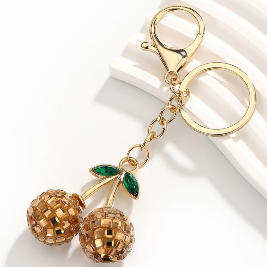 Wholesale Multicolored diamond-encrusted cherry keychain pendant