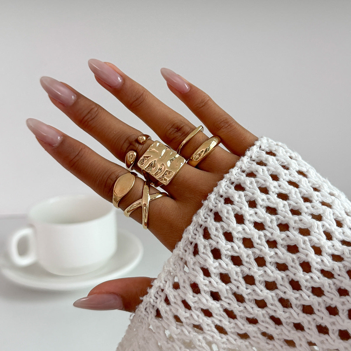 Wholesale Metallic glossy irregular geometric ring set