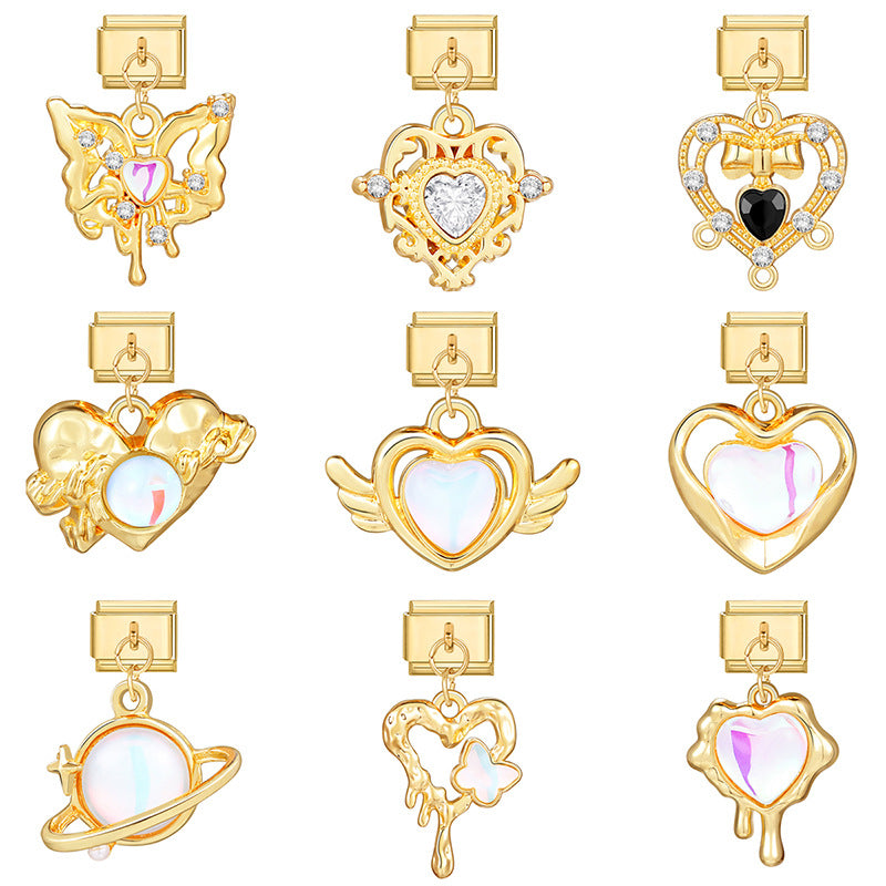 Wholesale Italian Charm Bracelet 9mm DIY Splicing Gold Heart Pendant Stainless Steel Composable Bracelet