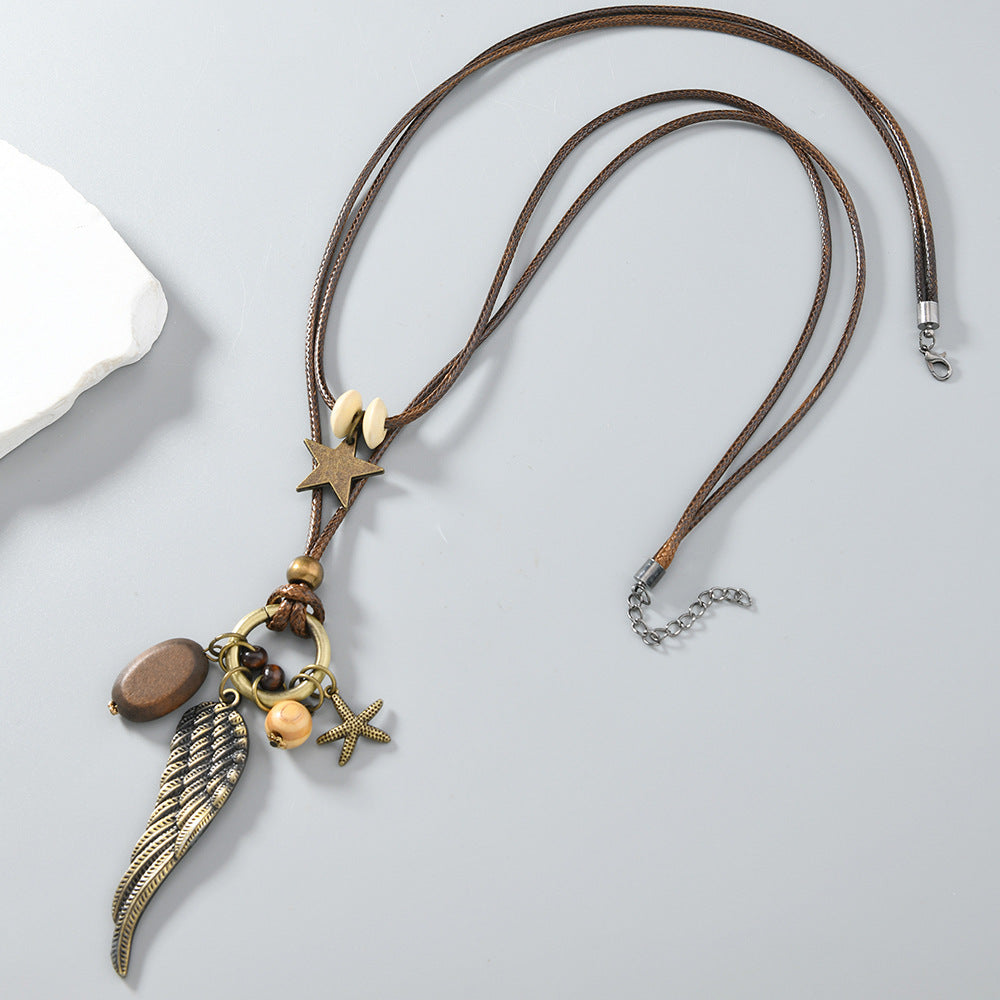 Wholesale Star feather star retro sweater chain