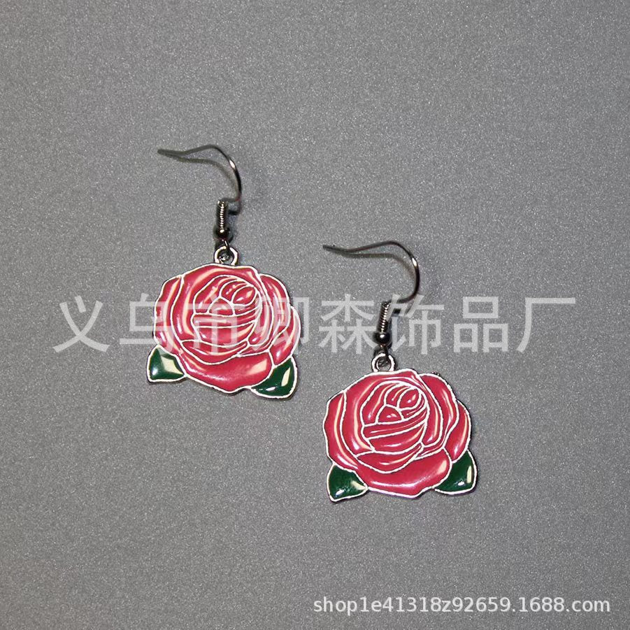 Wholesale red rose design pendant earrings